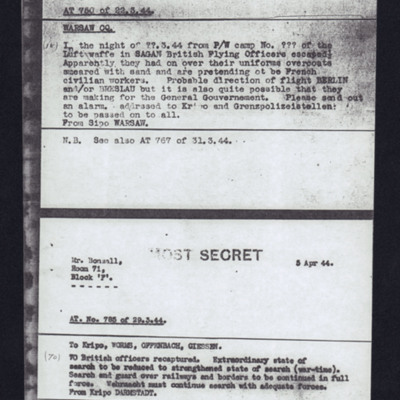 Telegrams Referring to the mass escape